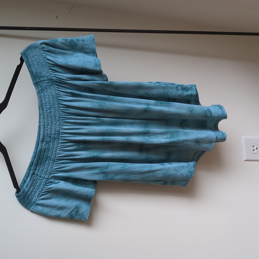 Off the Shoulder Blue Flowy Express Blouse